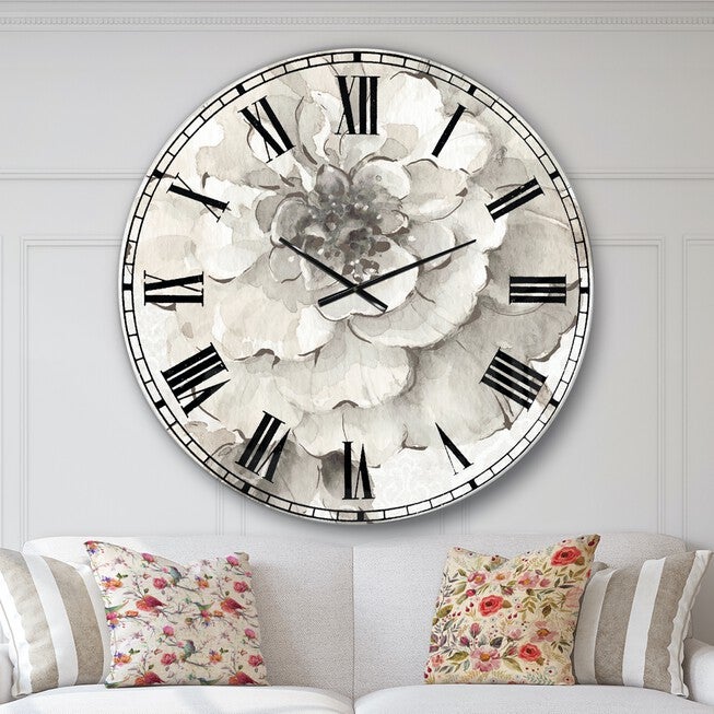 Indigold Grey Peonies I Traditional Wall Clock, , alternate image number 1