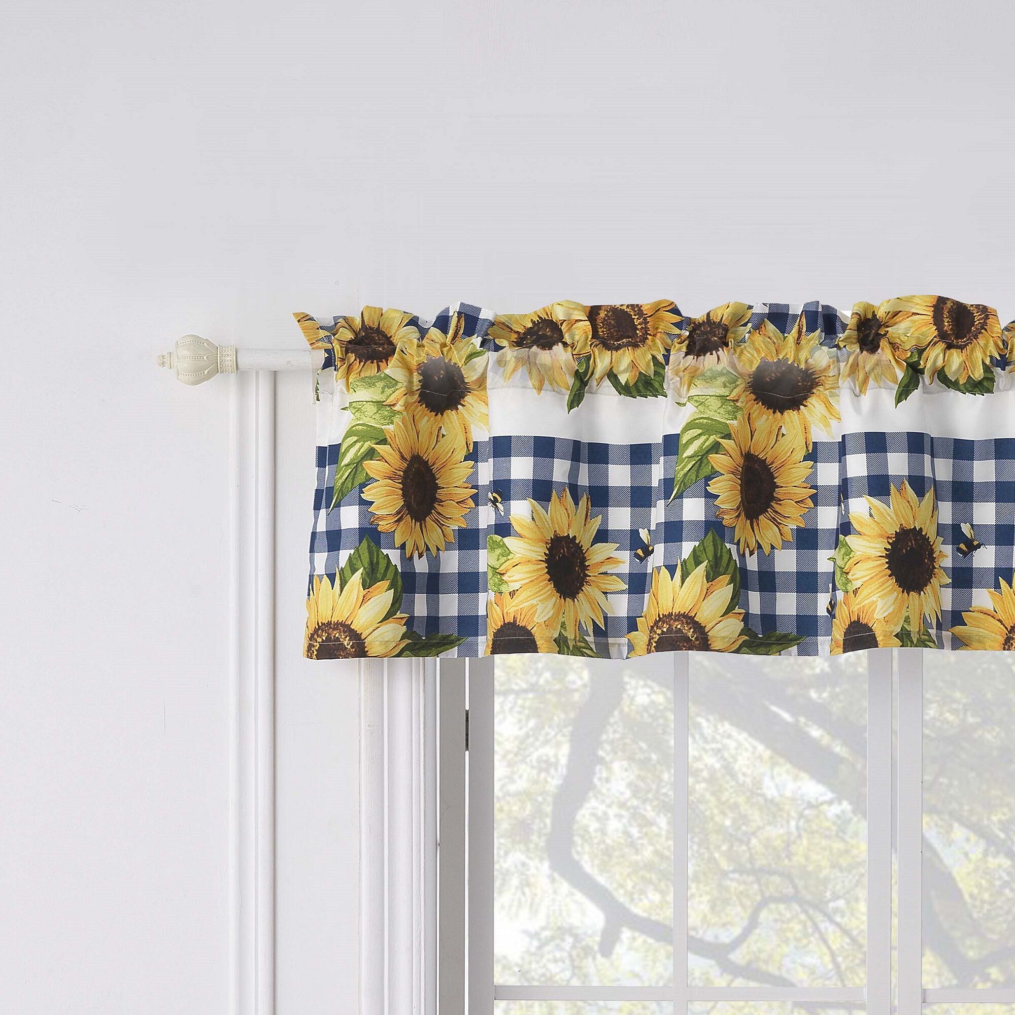 Sunflower Window Treatment Valance Curtains, GOLD, hi-res image number 0