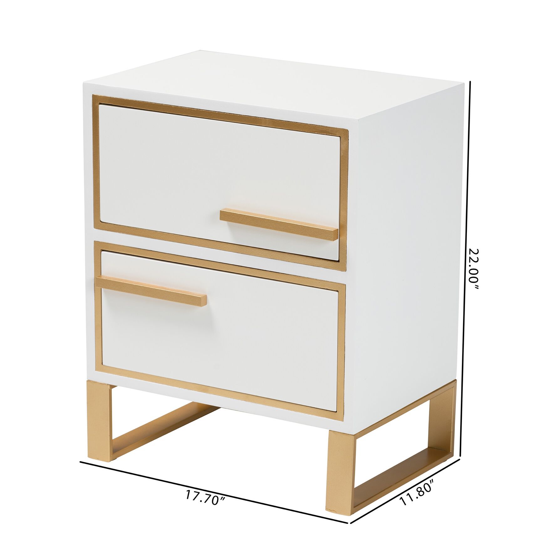 Giolla Contemporary Glam And Luxe White Finished Wood And Gold Metal 2-Drawer Nightstand, , alternate image number 9