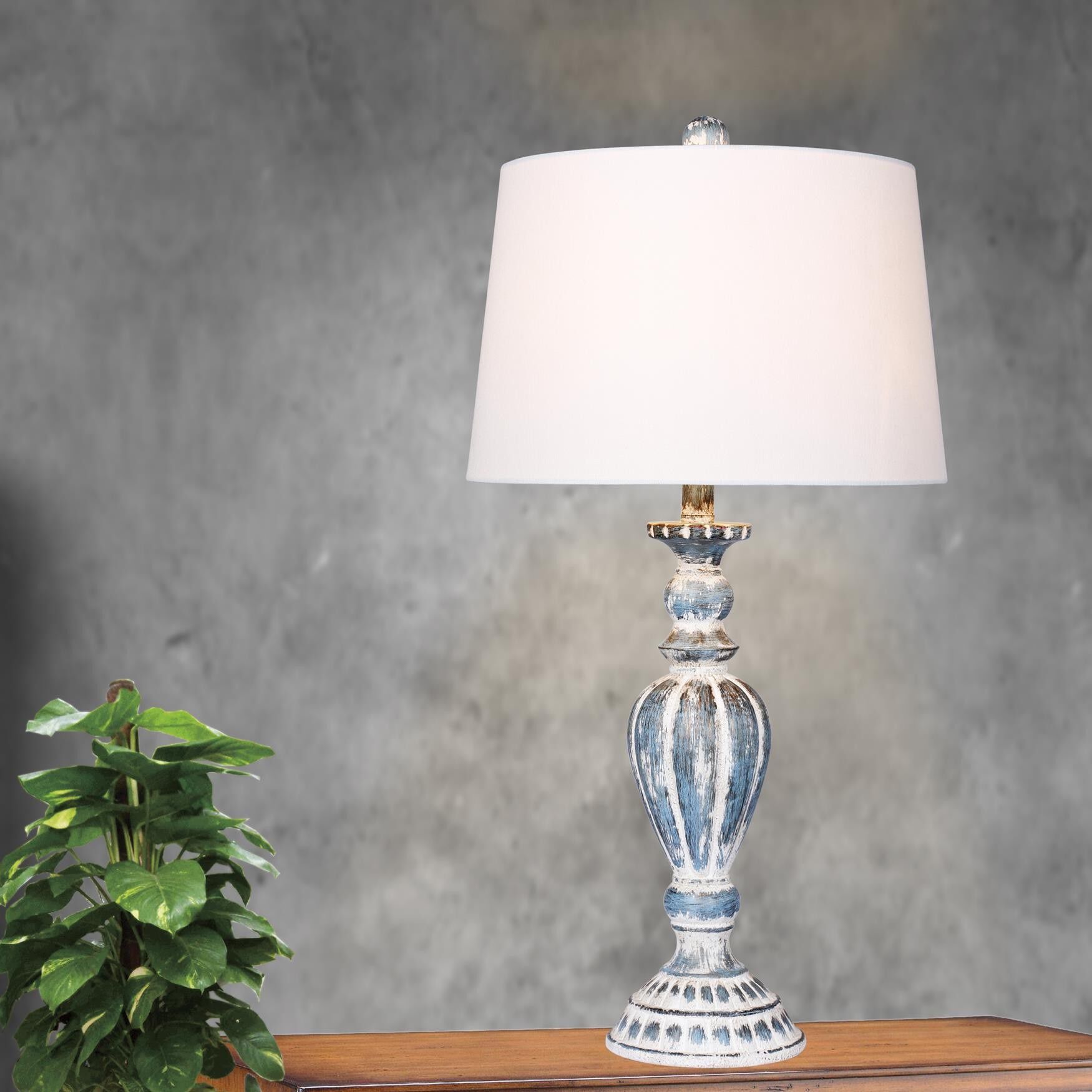 Cottage Antique Blue Resin 29.5 inches Table Lamp, Set 2, , on-hover image number 1