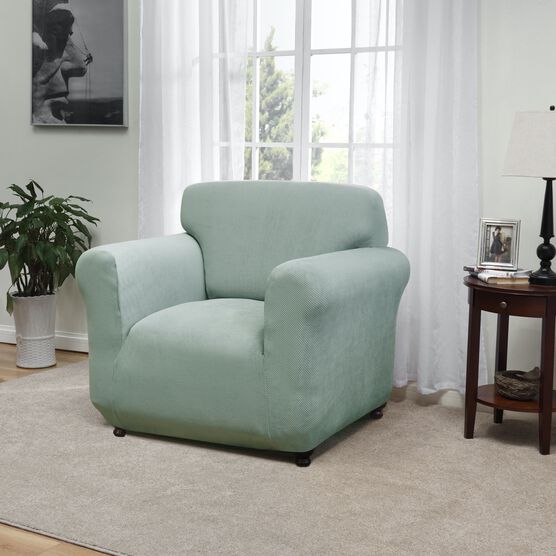 Kathy Ireland Knit Pique Chair Slipcover Furniture Protector, SEAGLASS, hi-res image number null