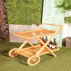 Brown Teak Wood Traditional Rolling Serving Cart, , alternate image number null