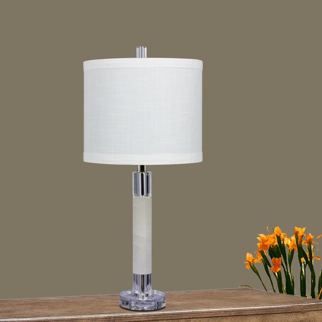26 inches White Marble & Crystal Table Lamp, CLEAR WHITE, hi-res image number 0