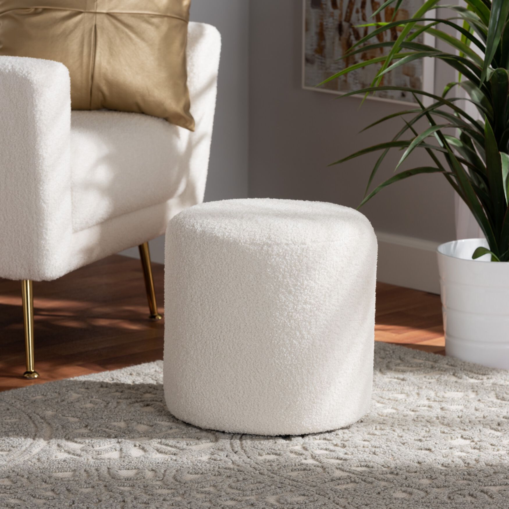 Tori Modern And Contemporary Ivory Boucle Upholstered Ottoman, , alternate image number 3