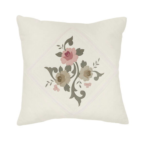 Ava Embroidered Cotton 16" Square Pillow, IVORY, hi-res image number null