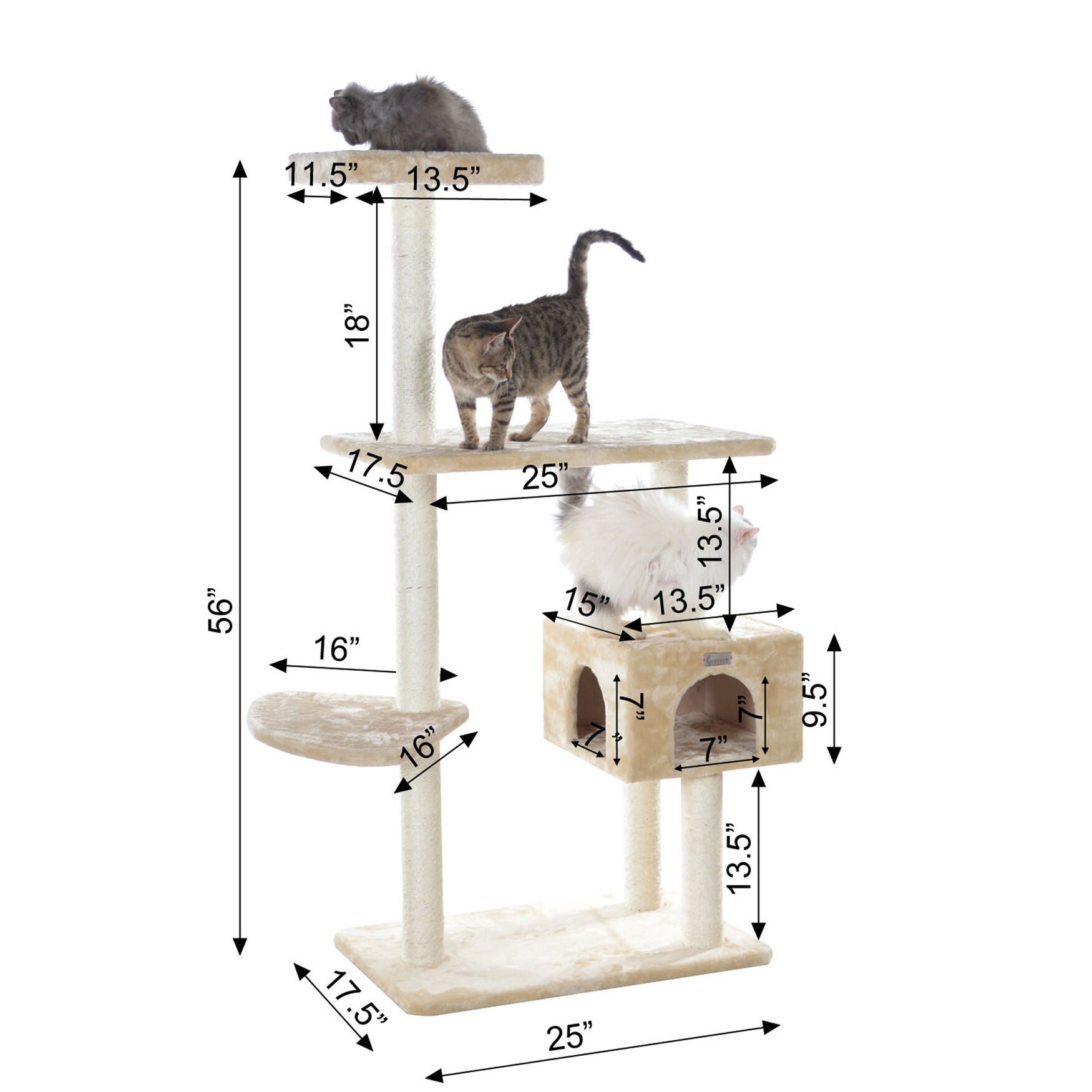 Gleepet 57 inches Beige Real Wood Cat Tree With Playhouse And Perch, , alternate image number 5