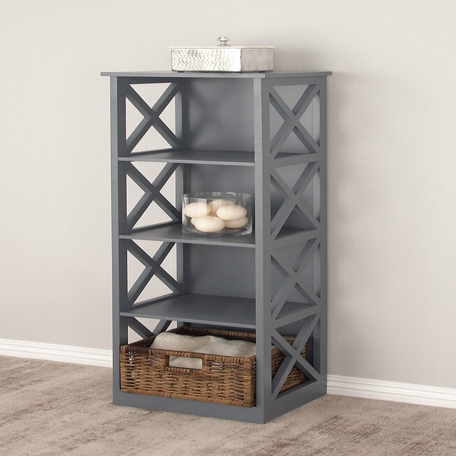 Grey Wood Traditional Shelving Unit, 51 inches x 16 inches x 12 inches, , alternate image number null