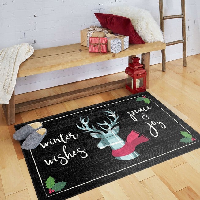 Winter Wishes Black Kitchen Rug, , alternate image number null