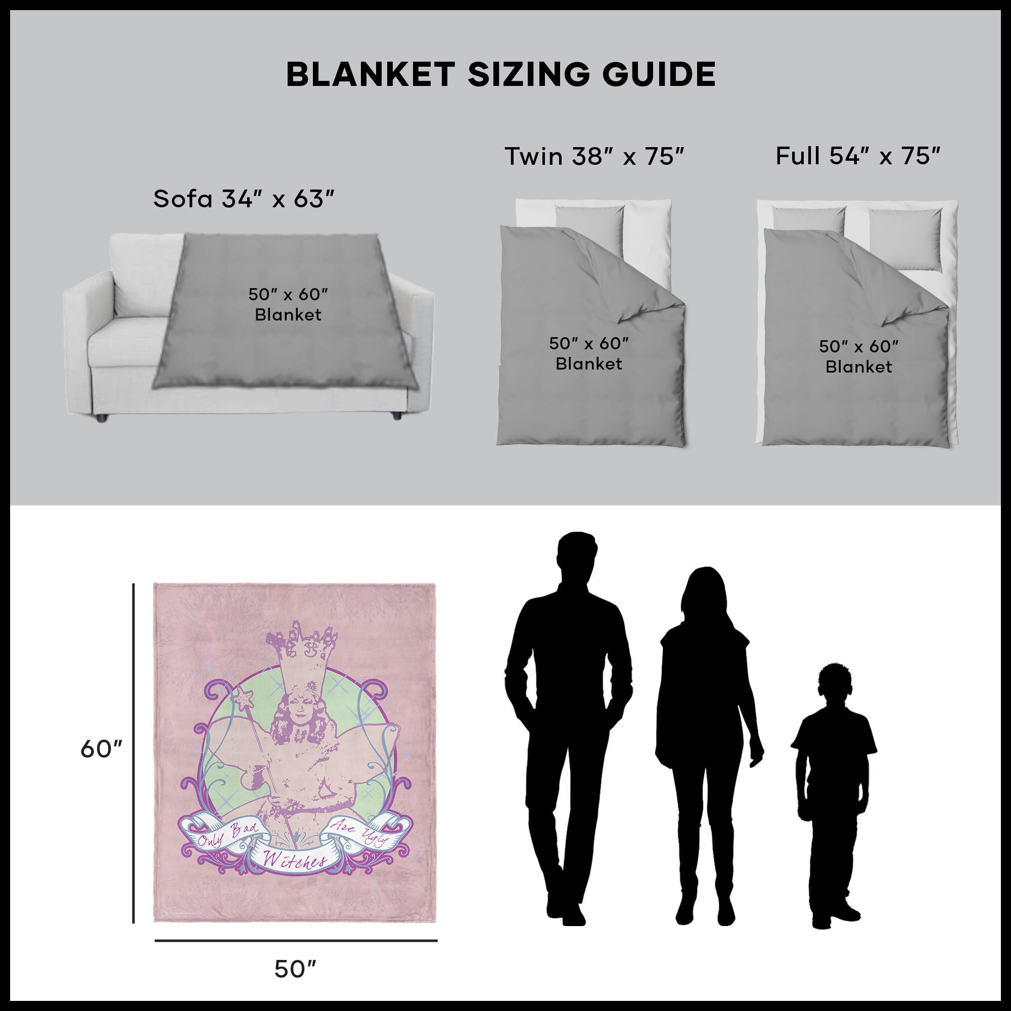 Warner Bros. The Wizard of Oz Glinda Pattern Silk Touch Sherpa Throw Blanket 50x60 Inches, PINK, alternate image number 5