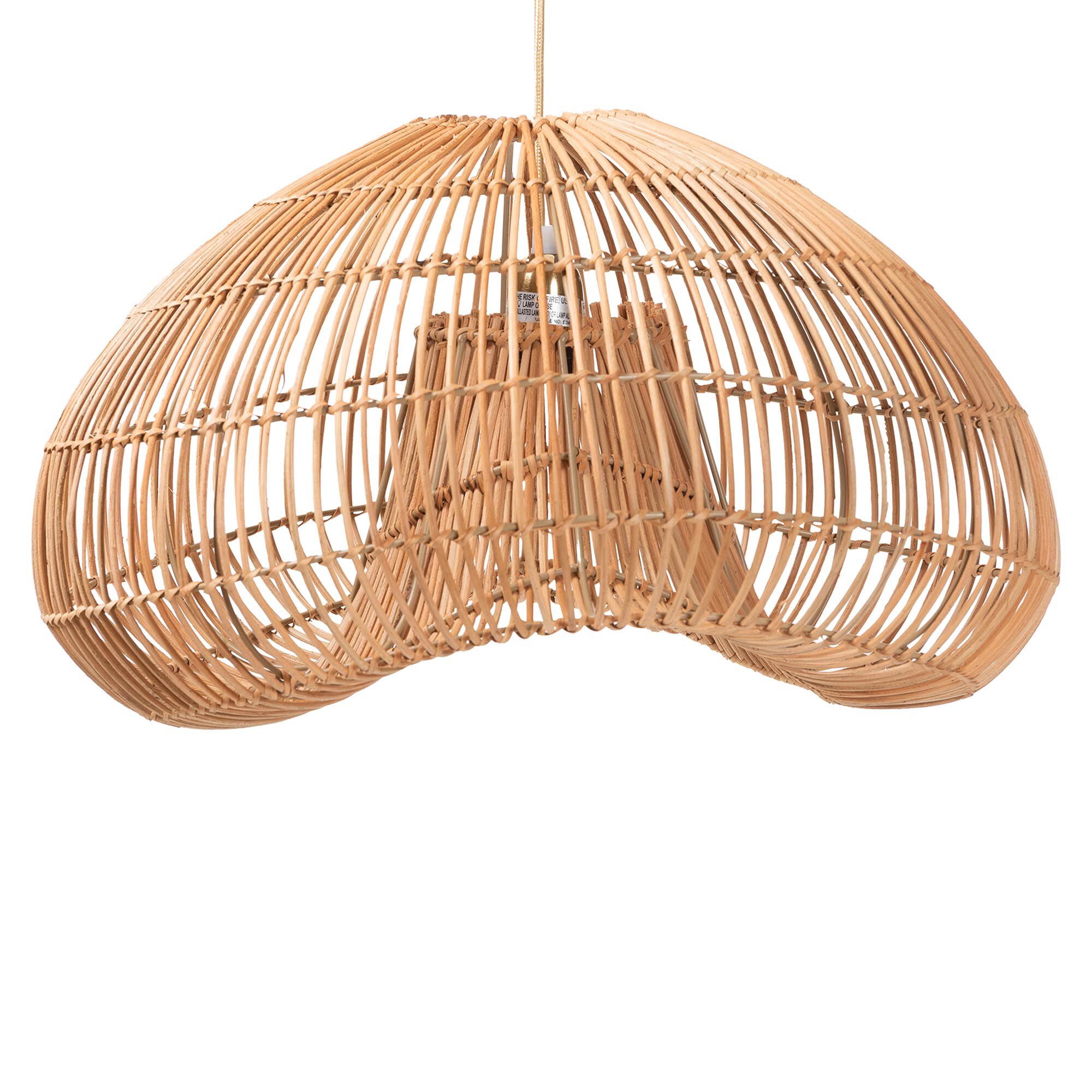 Hansa Natural Rattan Pendant Lampshade - Handcrafted Dome-Shape Ceiling Light Cover, BROWN, alternate image number 1