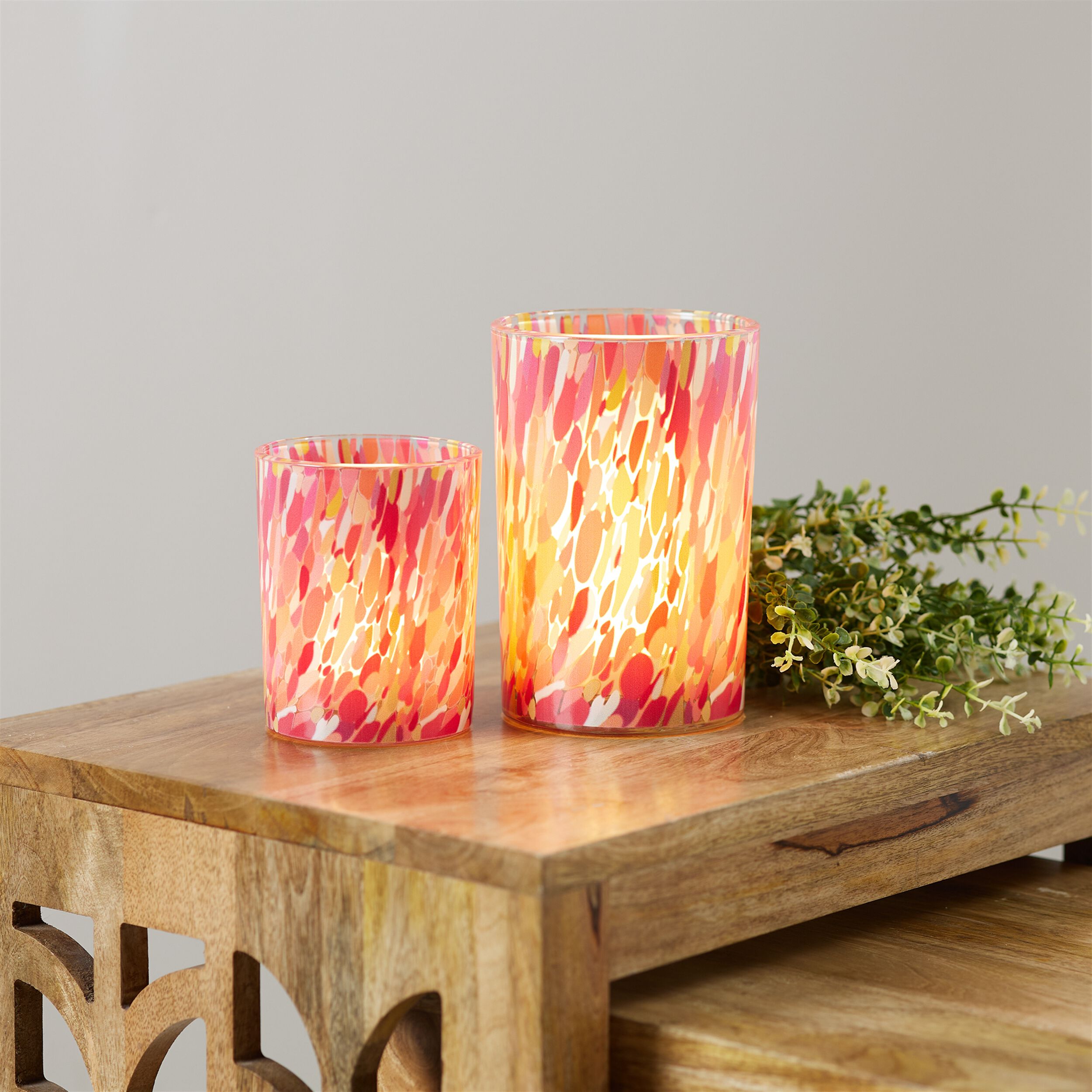 Painted Glass Candle Holder Set of 2, PINK RED, alternate image number 4