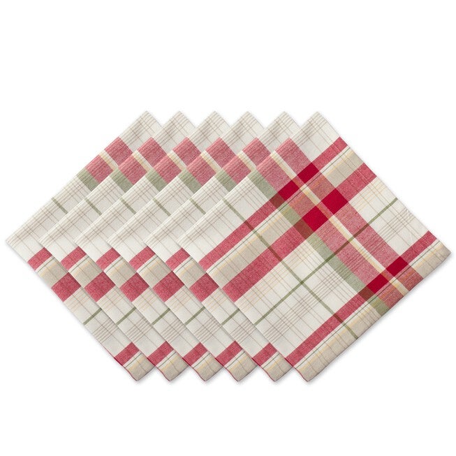 Orchard Plaid Napkin, Set of 6, RED, hi-res image number 0