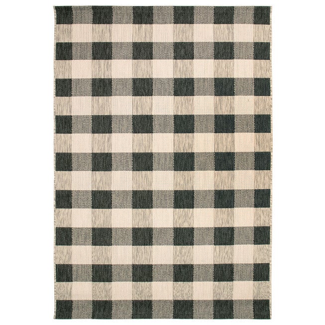 Liora Manne Portofino Texture Plaid Indoor/Outdoor Rug, BLACK, hi-res image number 0