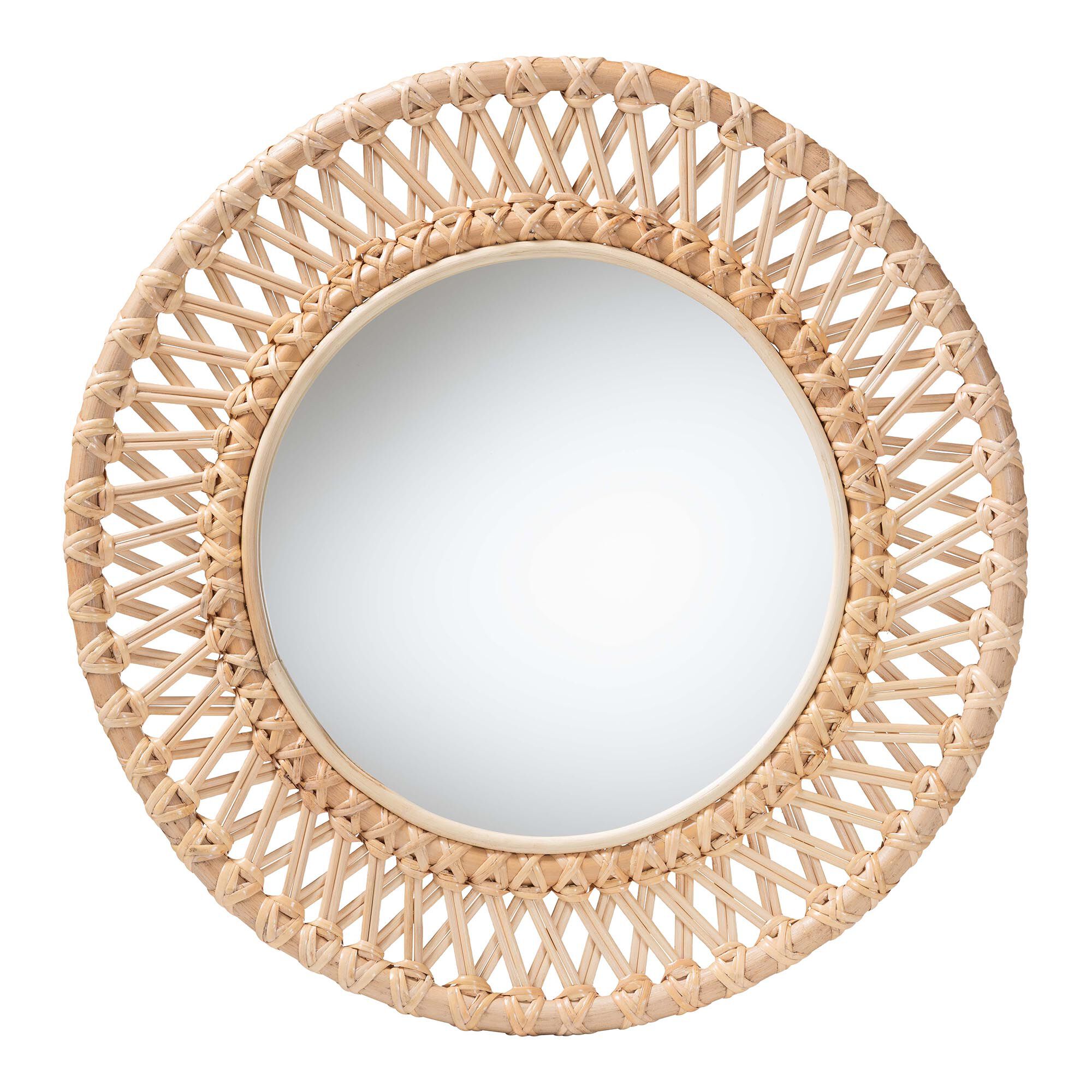 Burris Natural Rattan Wall Mirror - Handwoven Wicker Round Frame, NATURAL, alternate image number 1