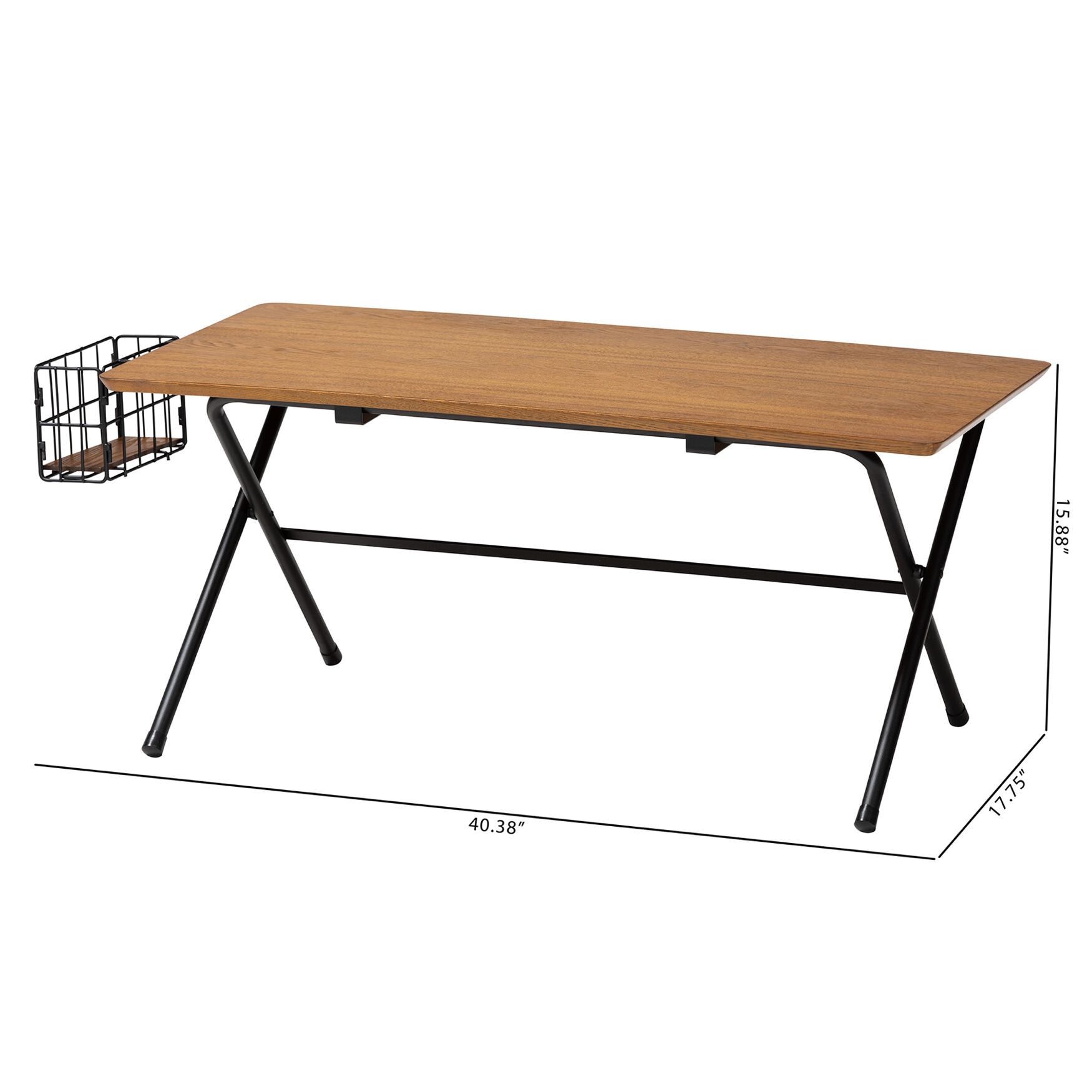 Coffee table dimensions diagram with wood top and black legs