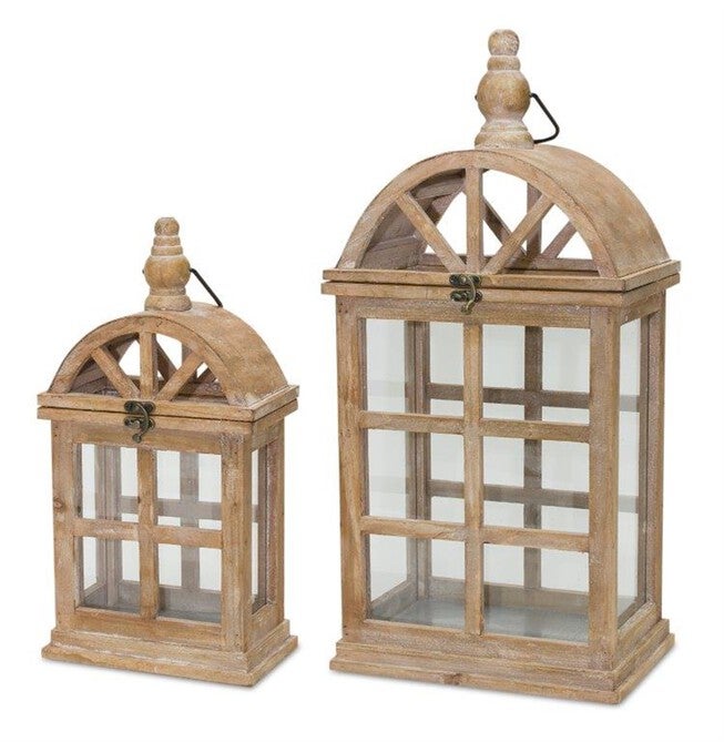 Lantern (Set of 2) 7.5 inchesL x 14.75 inchesH, 10.25 inchesL x 21.5 inchesH Wood/Glass, BROWN/WHITE/SILVER, hi-res image number null