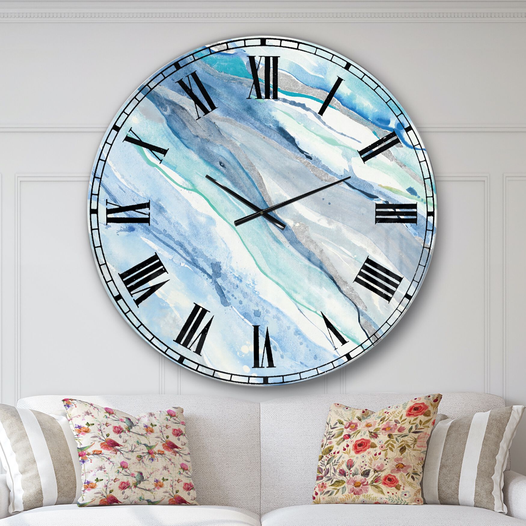 Blue Silver Spring Ii Modern Wall Clock, BLUE, hi-res image number 0