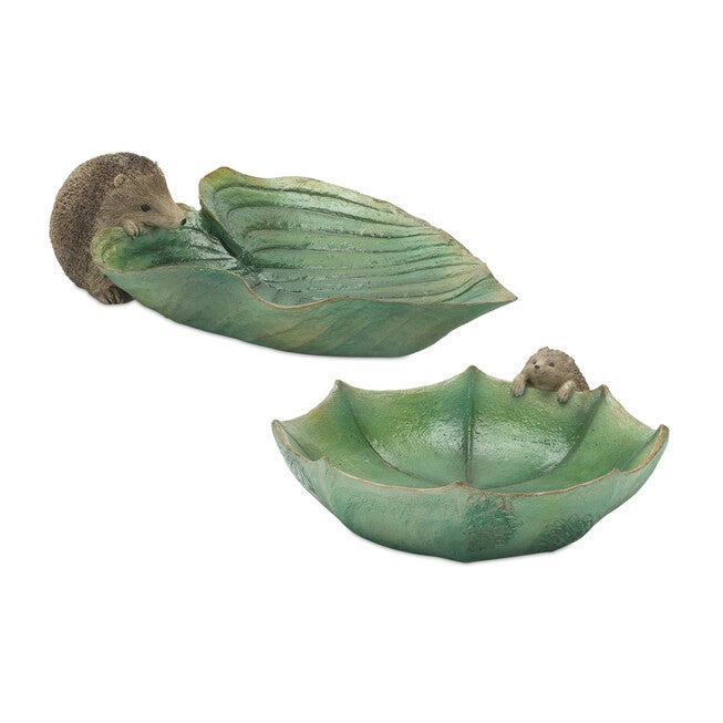Garden Leaf Bird Bath With Hedgehog Accent (Set Of 2), BROWN, hi-res image number 0