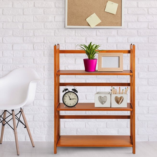 3-Shelf Folding Stackable Bookcase 27.5 inches Wide-Honey Oak, , alternate image number 8