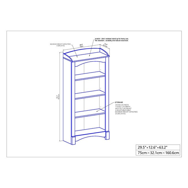 Hawksbury 4-Shelf Bookcase Bookcase, , alternate image number null