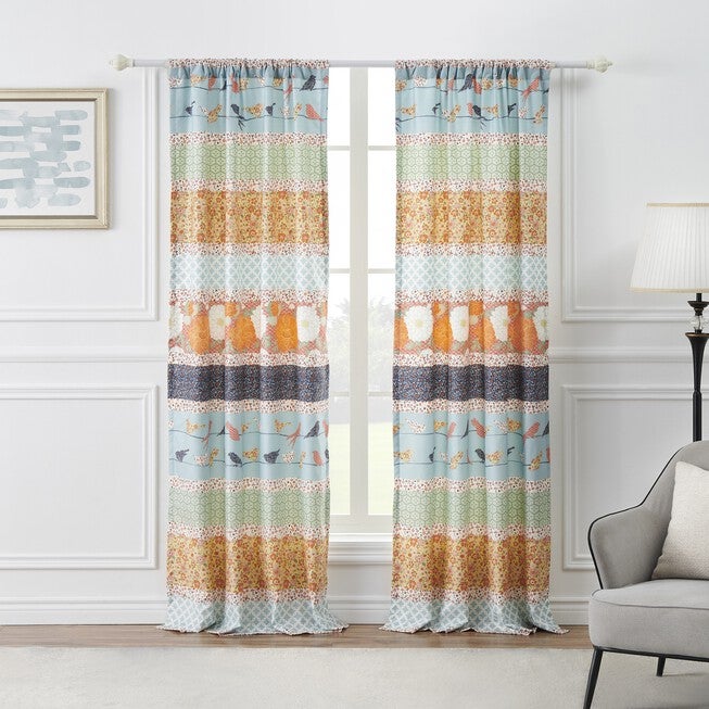 Penelope Curtain Panels- Set Of 2- With Tiebacks, CALICO STRIPE, hi-res image number null