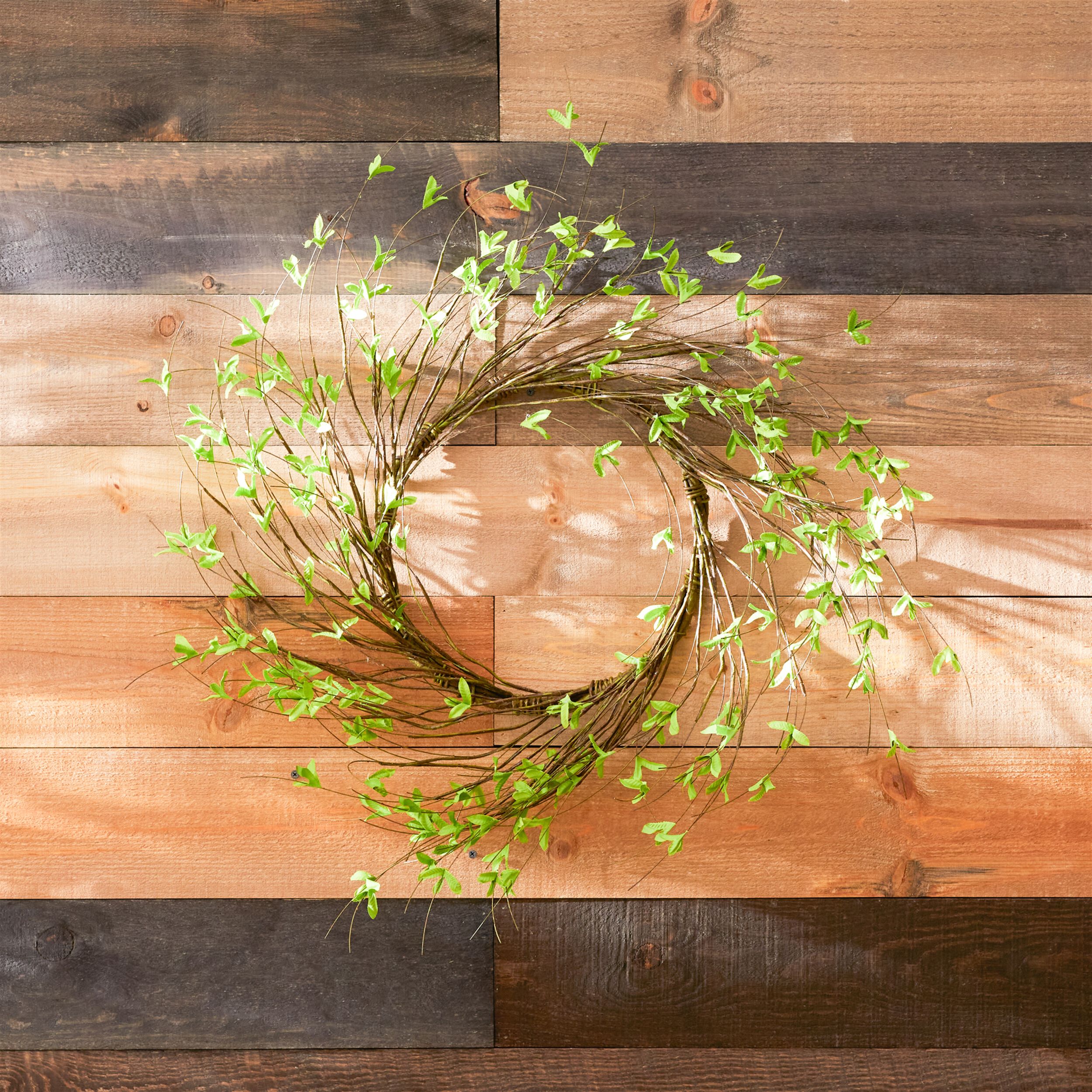 Mini Leaf Twig Wreath 22IND, GREEN, alternate image number 2