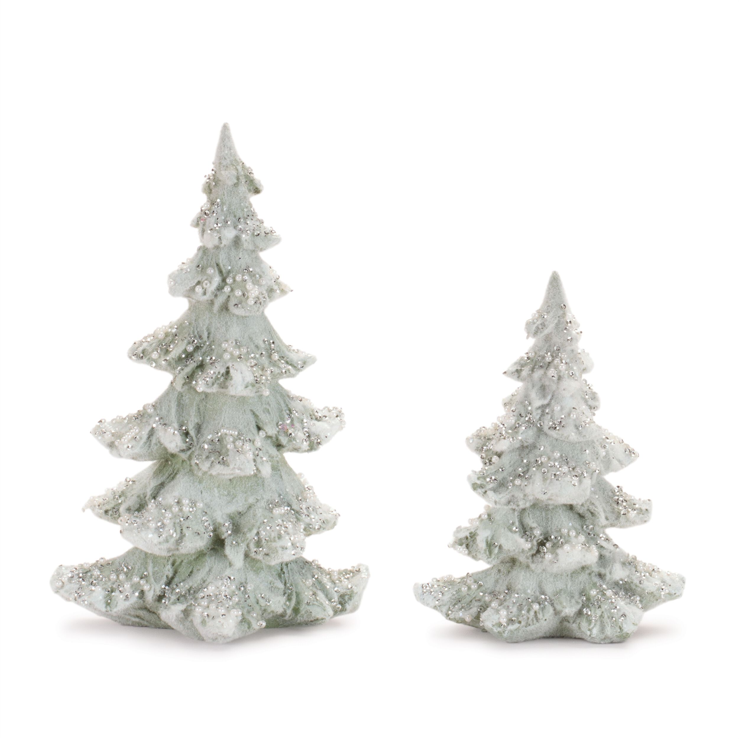 Beaded Frosted Christmas Trees (Set of 2), WHITE SILVER, hi-res image number 0