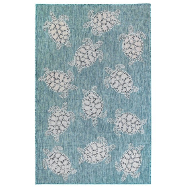 Liora Manne Carmel Seaturtles Indoor/Outdoor Rug Aqua 23 inchesX7 feet 6 inches, AQUA, hi-res image number 0