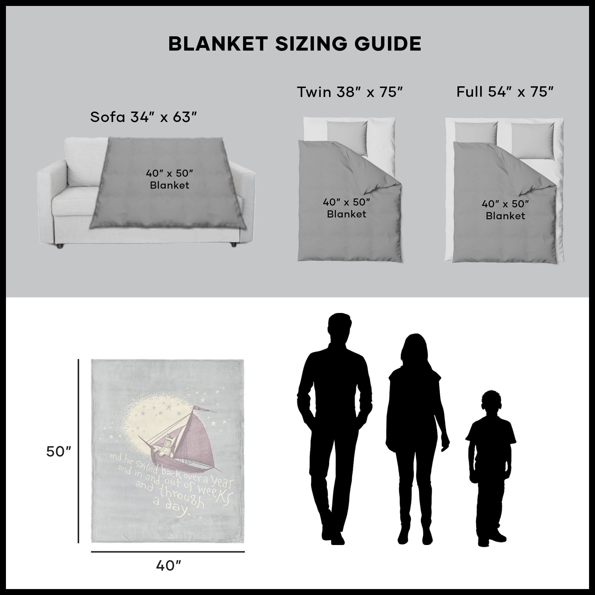 Warner Bros. Where the Wild Things Are He Sailed  Silk Touch Throw Blanket 40x50 Inches, GRAY, alternate image number 5