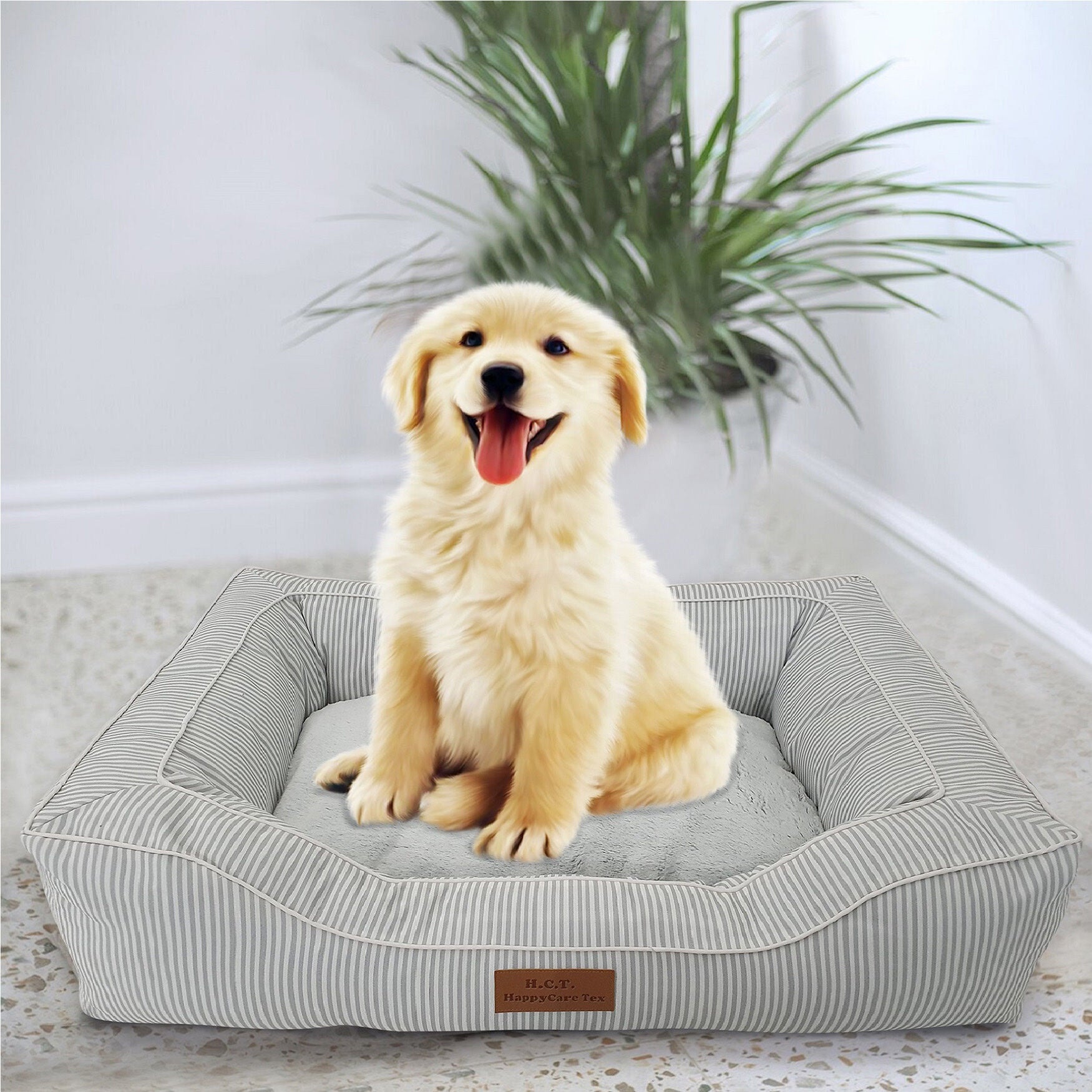 Stripe Printing poly-cotton bolster with detachable faux fur cushion, Small Size, STRIPE GREY, hi-res image number 0