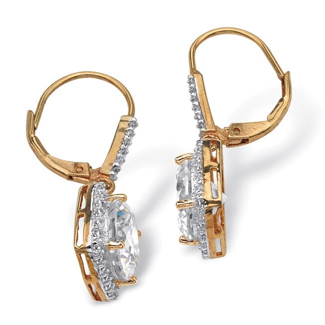 Yellow Gold over Sterling Silver Halo Drop Earrings Cubic Zirconia, , on-hover image number 1