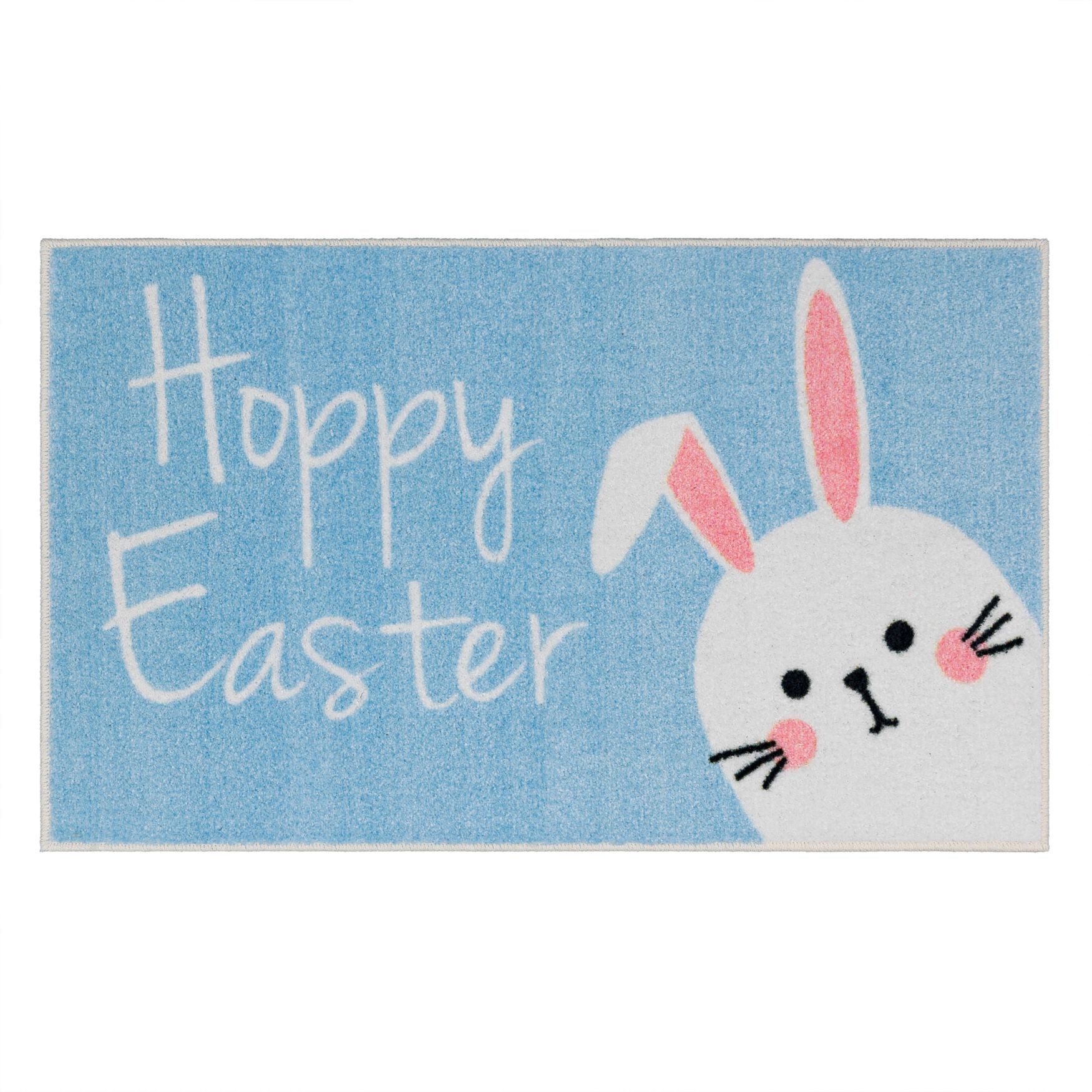 Hoppy Easter Bunny Light Blue Kitchen Rug, LIGHT BLUE, hi-res image number 0
