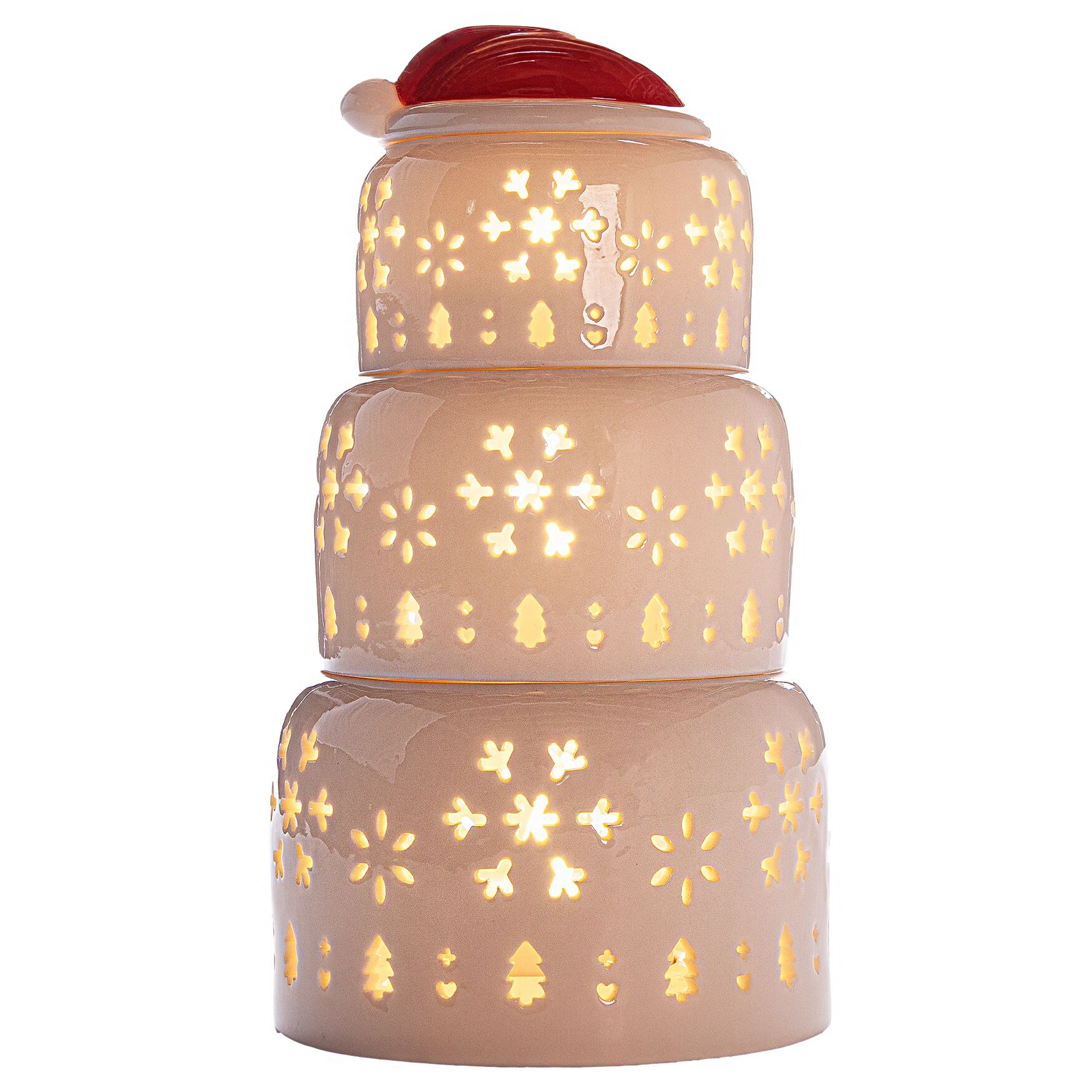 Snowman Stacking Candle Holder, WHITE RED, hi-res image number 0