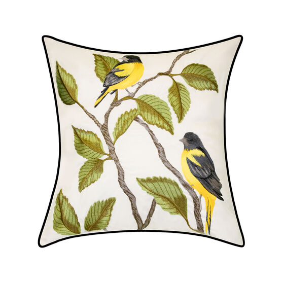 Indoor & Outdoor Embroidered Birds Decorative Pillow, YELLOW, hi-res image number null