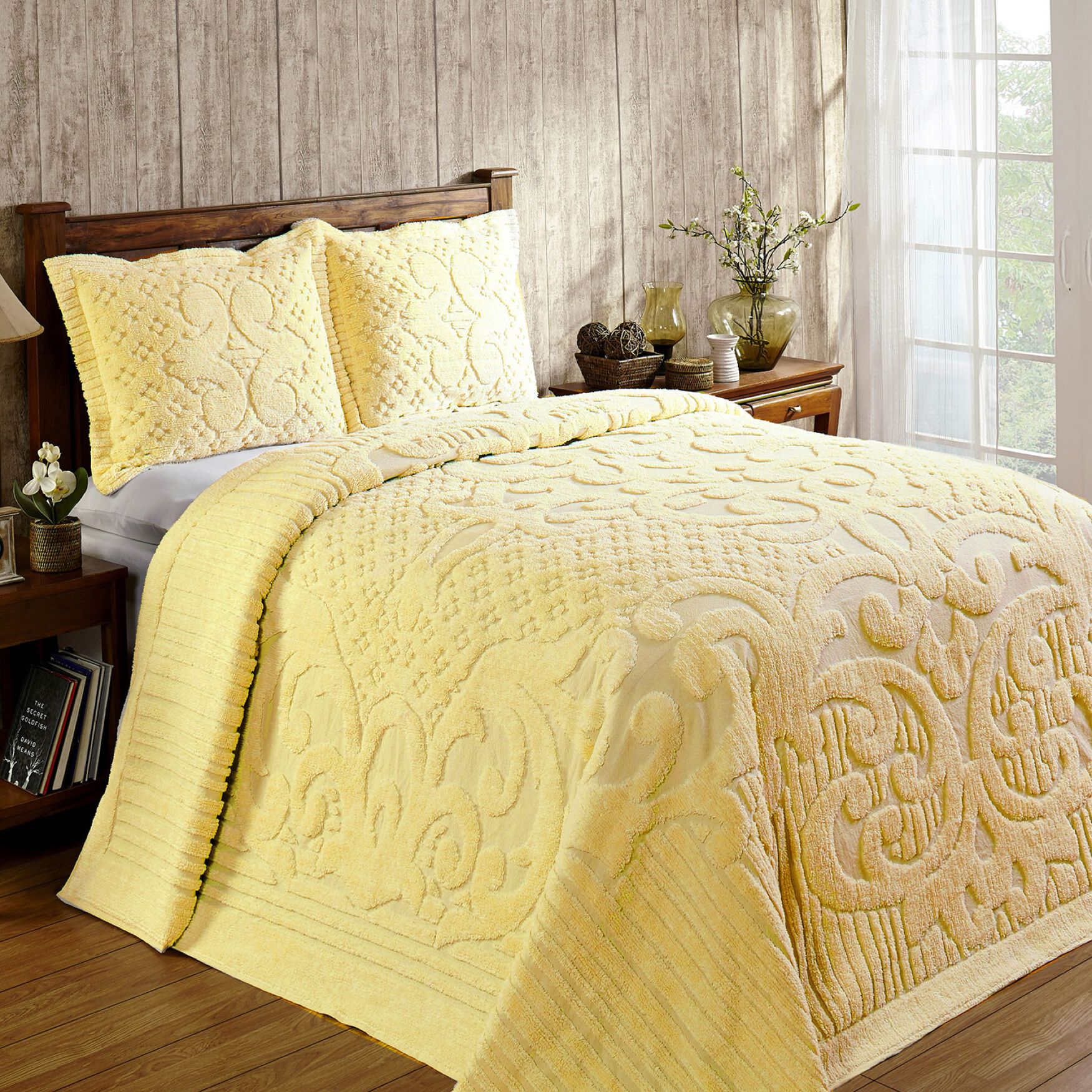 Ashton Collection 100% Cotton Medallion Bedspread Set, YELLOW, hi-res image number 0