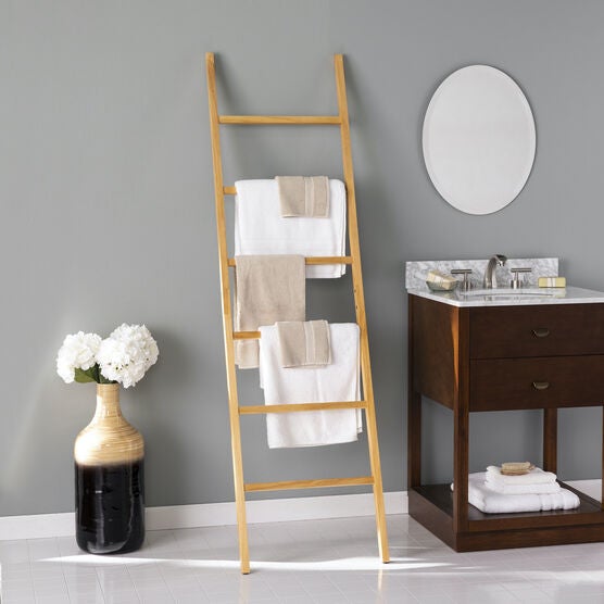 Bedwell Freestanding Wooden Ladder Rack, NATURAL, hi-res image number null