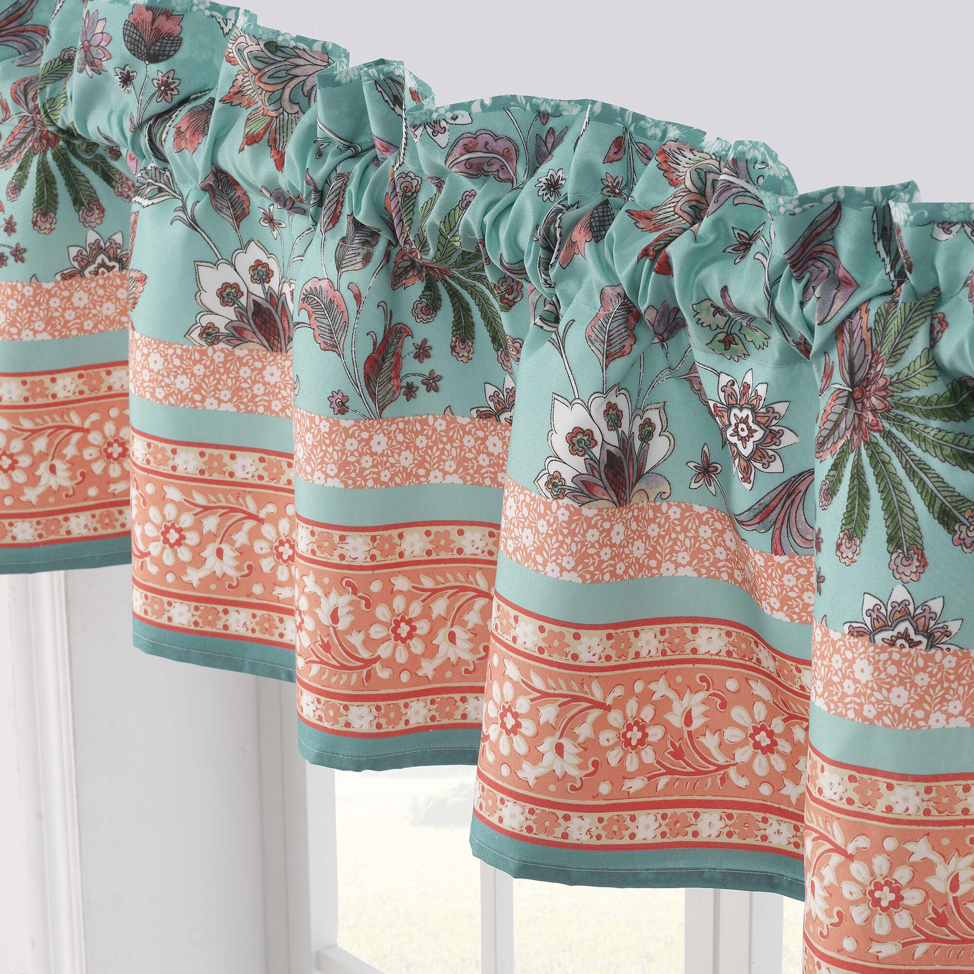 Audrey Window Valance Curtains, Turquoise, CHOCOLATE, alternate image number 3