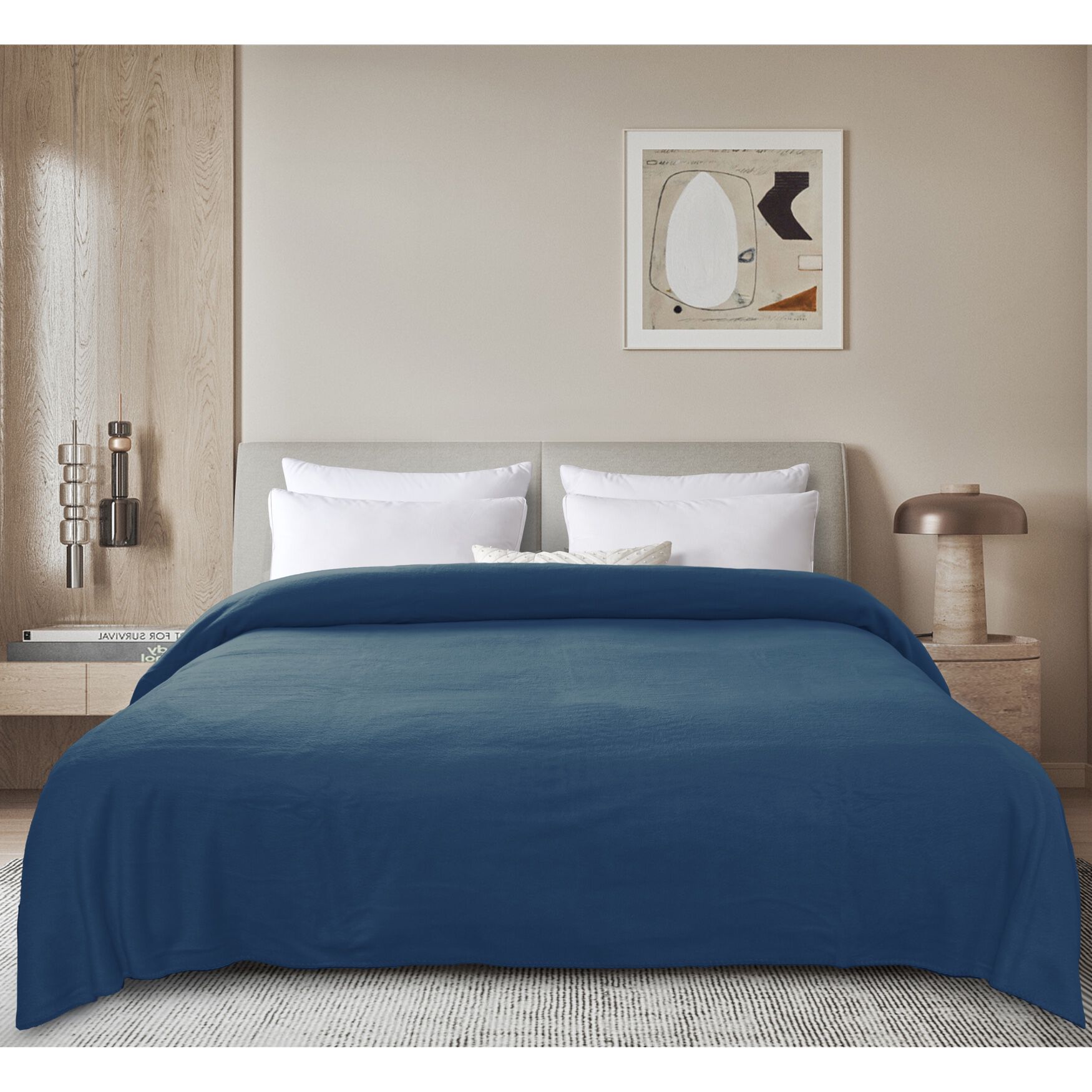 Supreme Warmth Pencewood Fleece Blanket, NAVY, hi-res image number 0