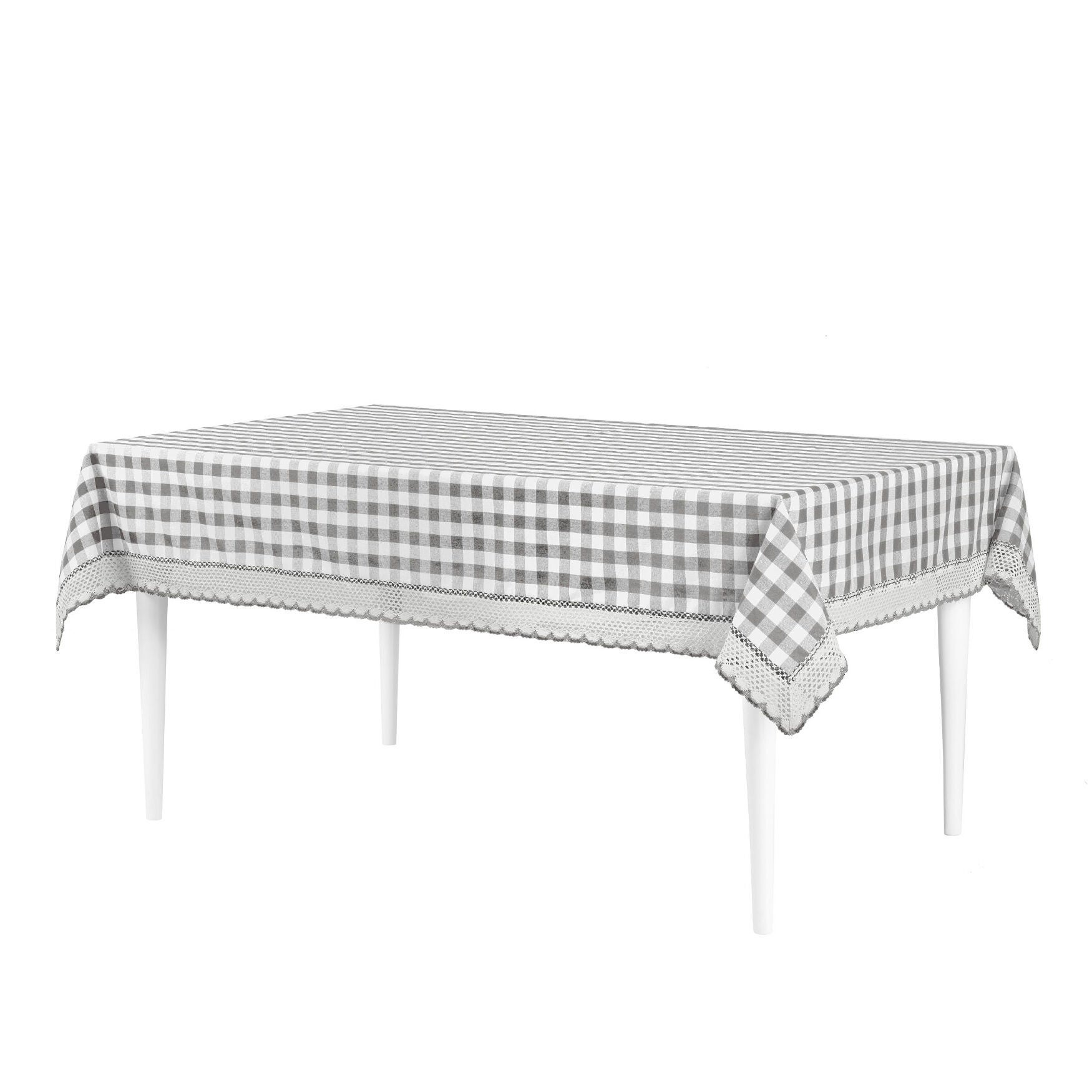 Buffalo Check Tablecloth - 60-in x 120-in, GREY, hi-res image number 0