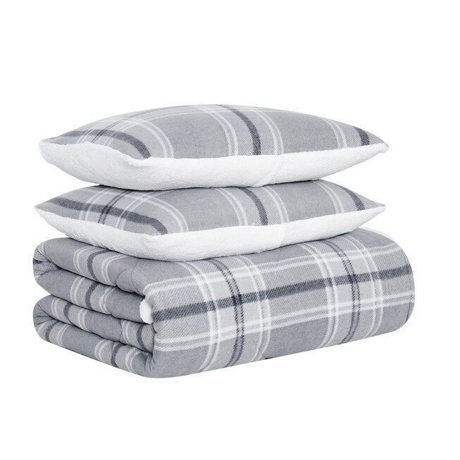 Cozy Teddy Plaid 3 Piece Comforter Set, , alternate image number null