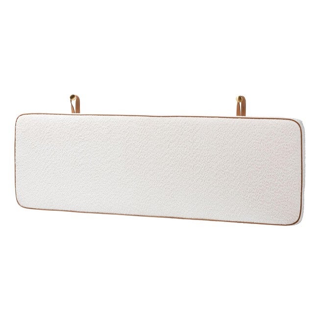 Belden Boucle Upholstered Wall-Mounted Queen Headboard - Padded Cushion Panel with Faux Leather Piping, WHITE, alternate image number null
