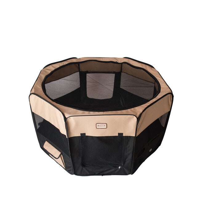 Portable Pet Dog Kitten Playpen In Black And Beige Combo, , alternate image number null