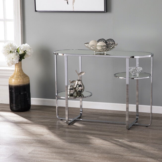 Maxina Mirrored Console Table w/ Storage, SILVER, hi-res image number 0