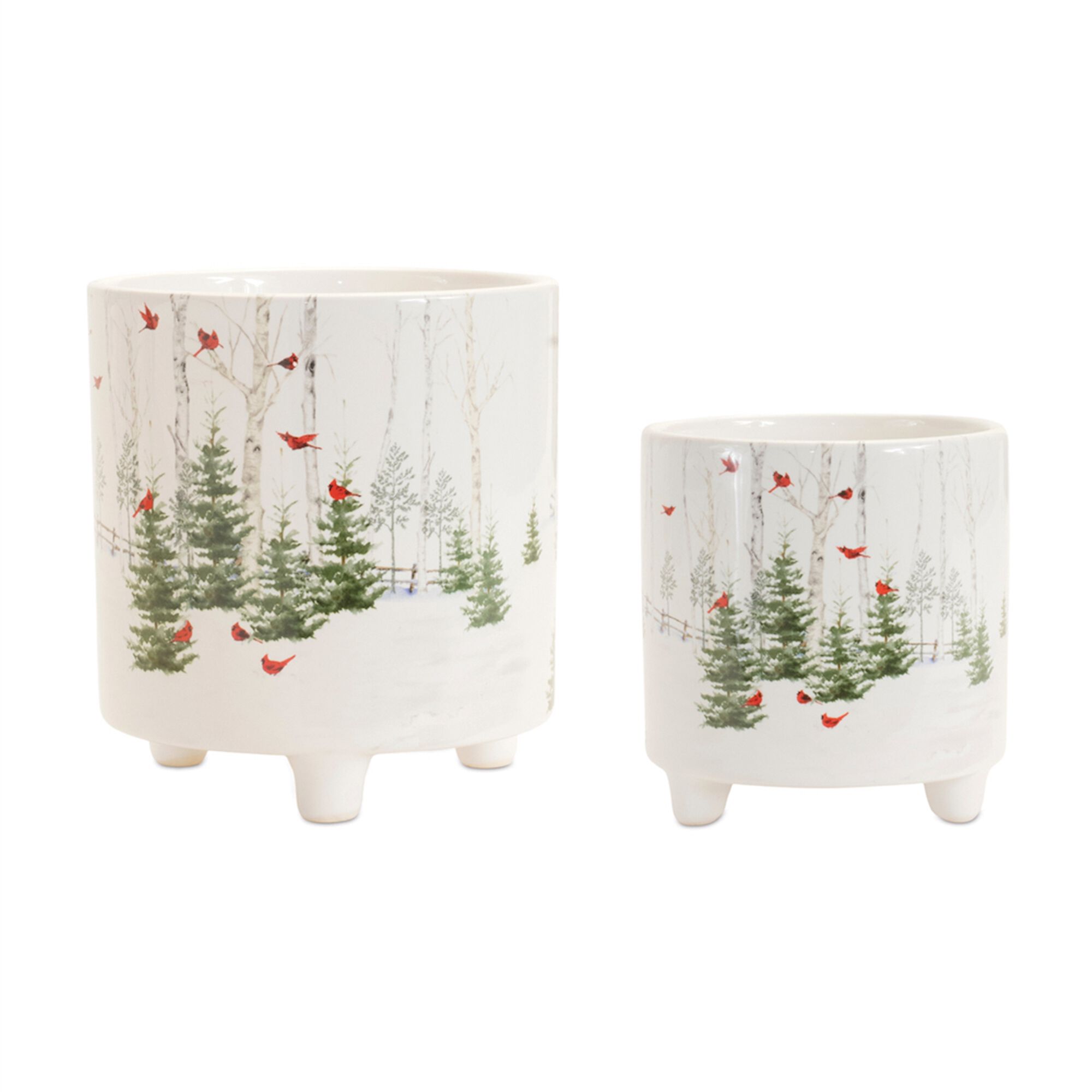 Winter Cardinal Forest Planter (Set of 2), WHITE GREEN RED, hi-res image number 0
