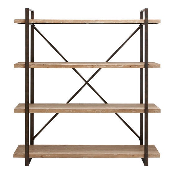 Brown Wood Industrial Shelving Unit, 67 " x 47 " x 14 ", WHITE, hi-res image number null