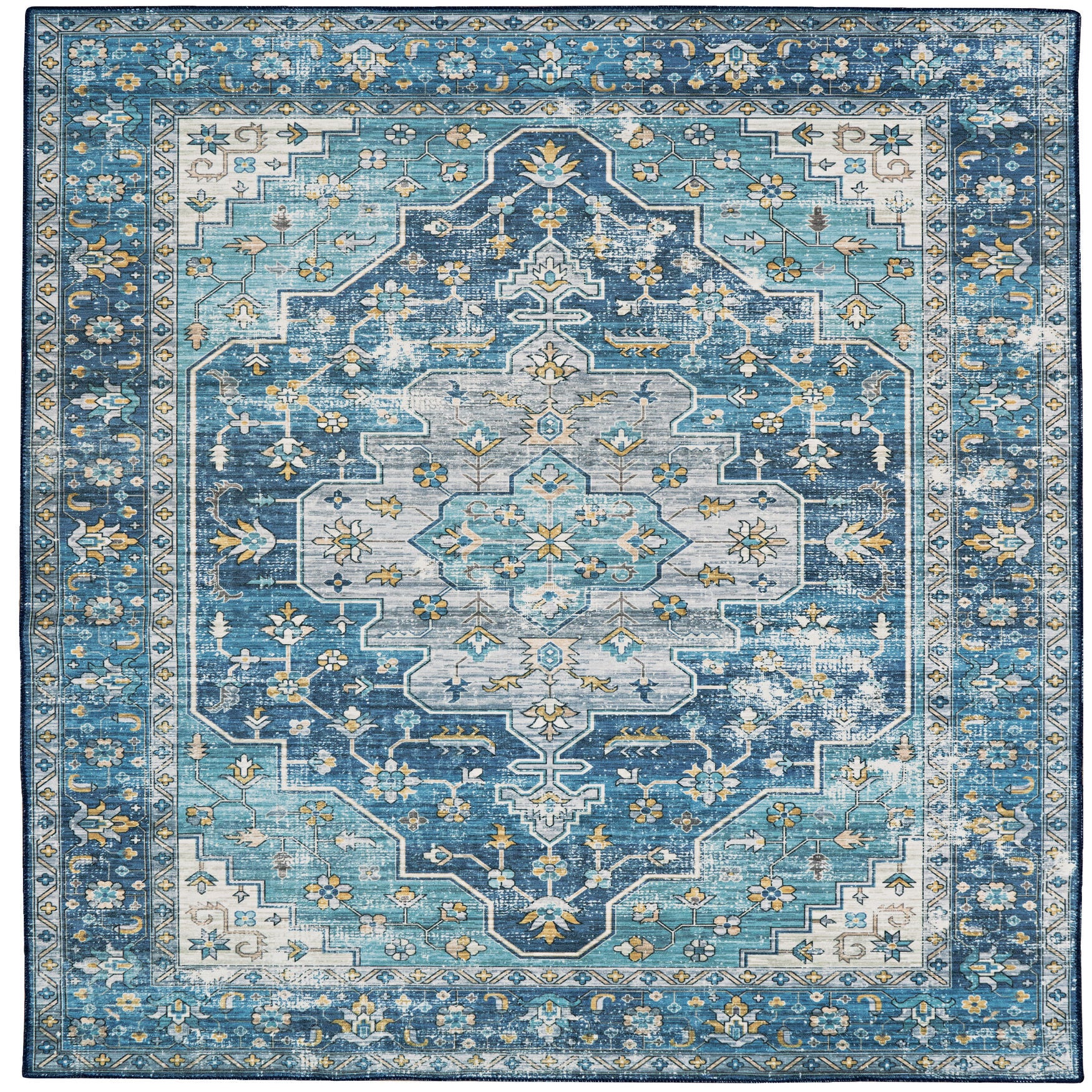 Washable Sariah Teal/Ivory Rug, TEAL, hi-res image number 0