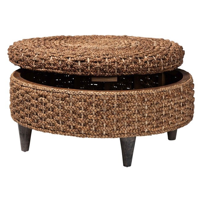 Bailey Handwoven Seagrass Storage Ottoman, Round, NATURAL BROWN, alternate image number null