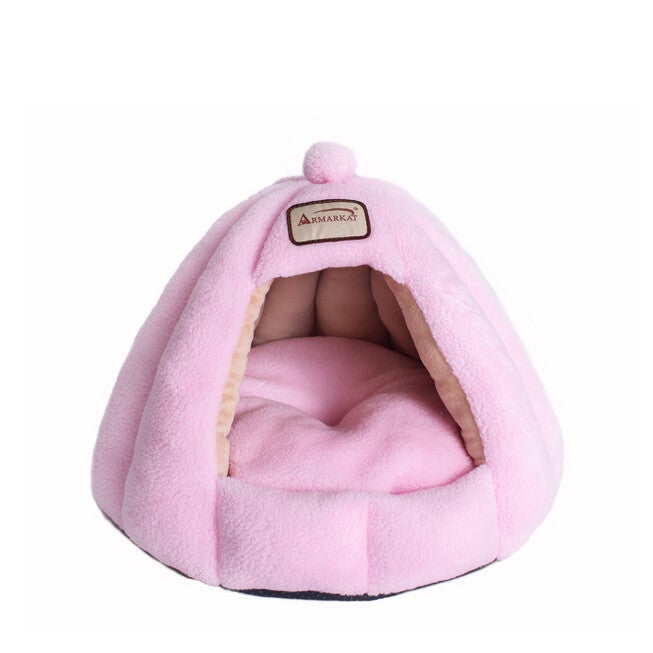 Plush Faux Fleece Cave Cat dog Bed, Soft PInk, PINK, hi-res image number 0