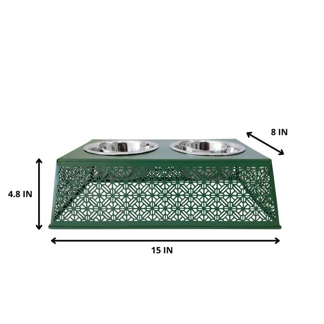 Dark Green Raised Pet Dog Feeder with Bowls, , alternate image number null