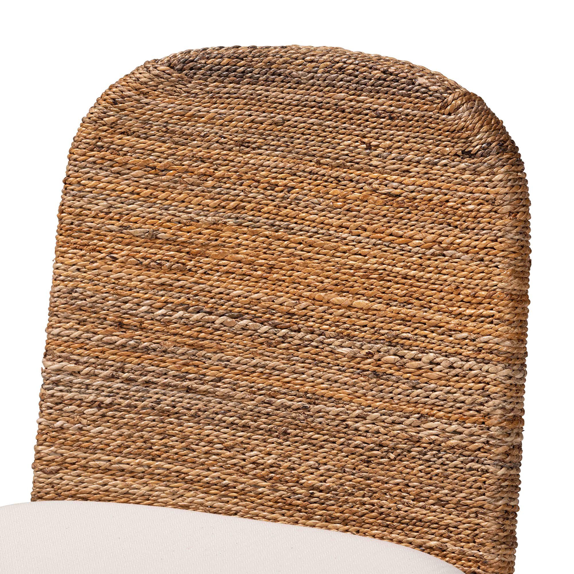 Nadim Modern Bohemian Natural Seagrass and Acacia Wood 2-Piece Dining Chair Set, WHITE, alternate image number 5